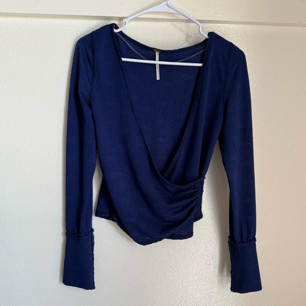 Free People Deep Blue Wrap Ribbed Long Sleeve Top - Picture 4 of 13